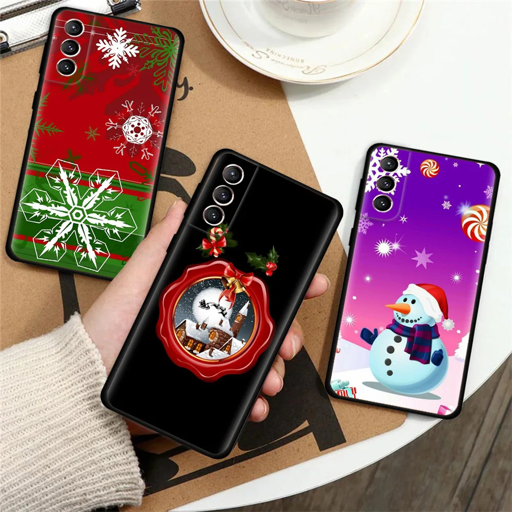 

Phone Case For Samsung Galaxy S20 FE S23 S22 S21 Ultra S10 S9 S8 Plus S10e S7 Black Fashion Funda Cover Christmas Snowman