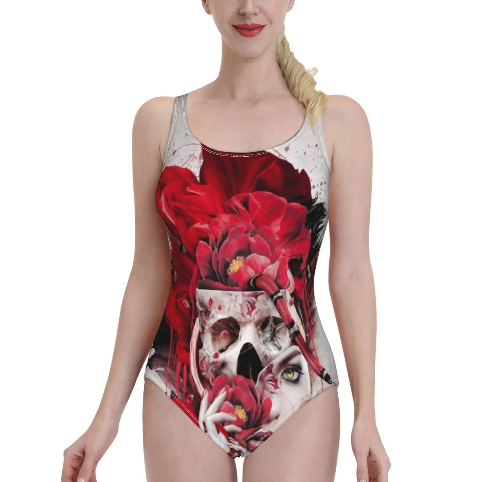 

Цельный купальник с ядовитыми цветами, женский сексуальный Монокини, купальные костюмы, новая пляжная одежда для девочек, купальник с череп...