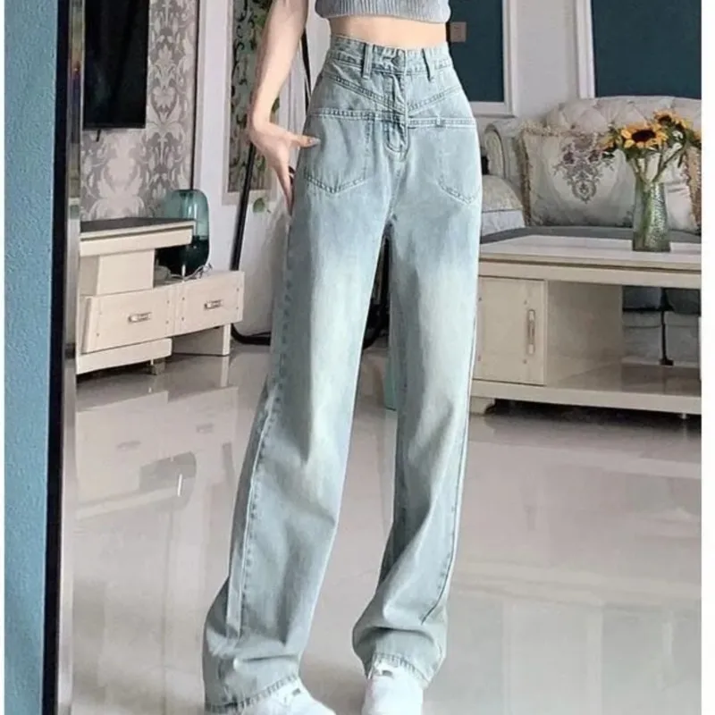 Винтажные Широкие Джинсы С Высокой Талией Женские Свободные Прямые Брюки