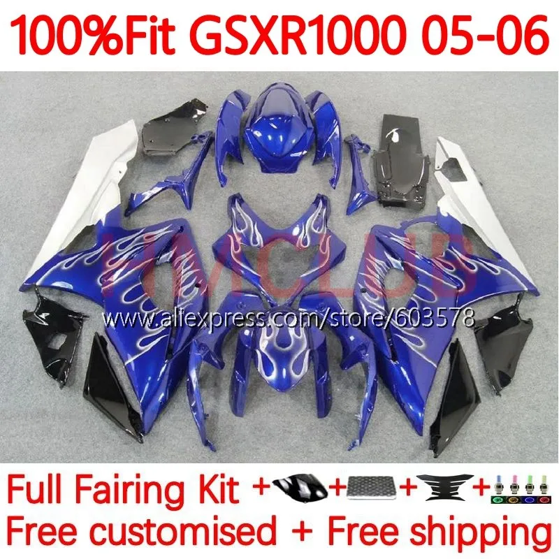 

Injection For SUZUKI GSX R1000 K5 GSXR-1000 GSXR 1000 CC 1000CC GSXR1000 2005 2006 GSX-R1000 05 06 blue silvery Fairing 100No.36