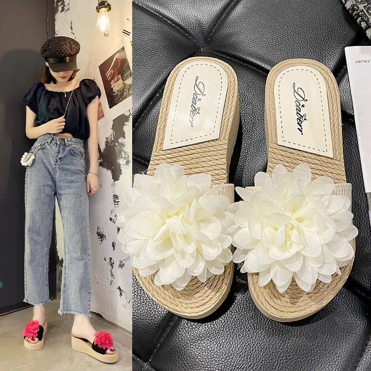 

2022 Women Flip Flops Casual Flower Slippers Ladies Slip On Flat Shoes Female Fashion Non Slip Slides Beach Sandals New