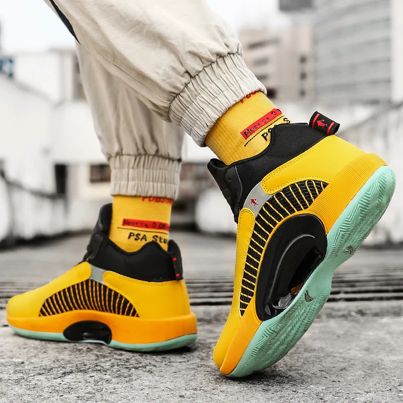 Summer New Comfortable Breathable Lightweight Soft Contrasting Color Yukong Series Stitching Trend High-top Basketball Shoes