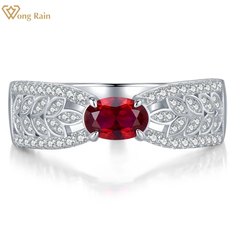 

Wong Rain, 100% 925 пробы, серебро, Овальный Рубин, создан Moissanite, драгоценный камень, юбилей, вечерние ювелирные украшения, богемное женское кольцо, п...