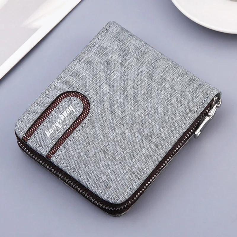 

Короткий Мужской кошелек на молнии, Холщовый бумажник с монетницей и защелкой, небольшой многофункциональный, с несколькими кармашками для карт, уникальный дизайн