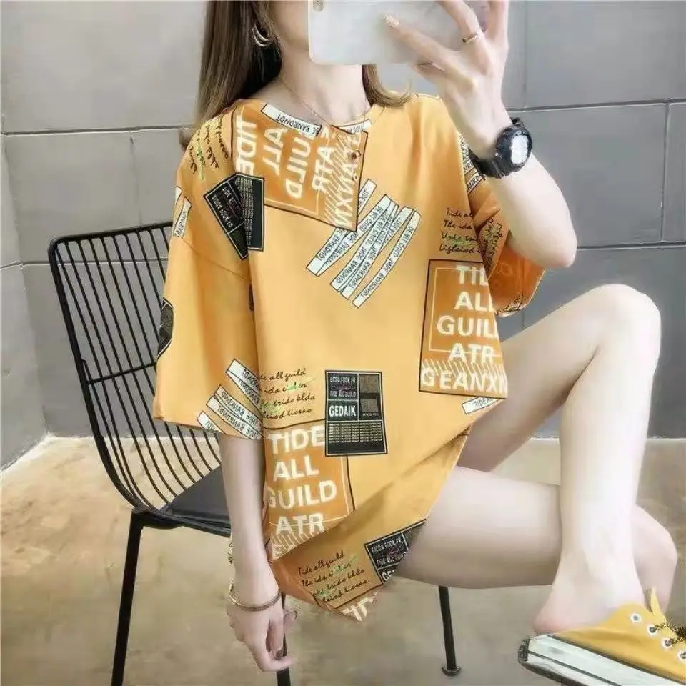

Fashion Y2K Harajuku Korean Printing T-Shirts Women Summer O-neck Short Sleeves Loose Causual Tops Oversized Female Clothing