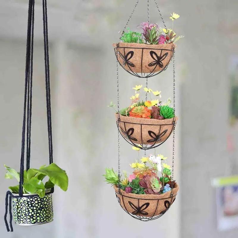 

Hanging Coconut Flower Pot 3-tier Iron Craft Vegetable Planter Pot Hanging Planter Basket For Garden Decor Home Accessories