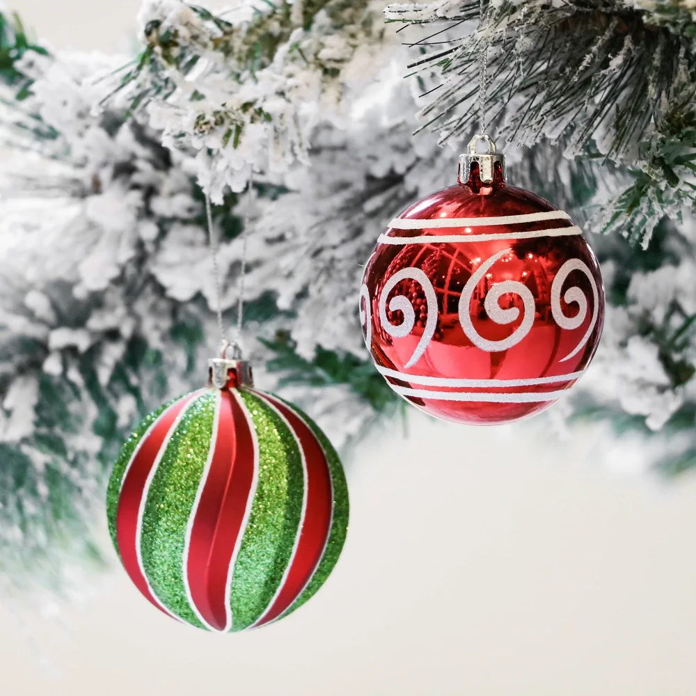 valery madelyn 16pcs 8cm christmas ball ornament red white christmas tree hanging bauble decorations pendant for home new year free global shipping