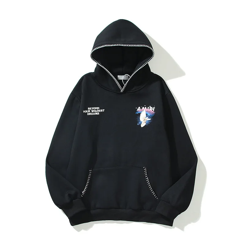 

2021 Модные осенние и зимние модели AMIRI Радужный мир голубь для мужчин и женщин в том же стиле старый разрушение Хай-стрит O