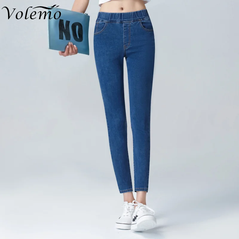 Volemo Women's Elastic High Waist Skinny Jeans Fashion Women Black Blue Pocket Mom Jeans Slim fit Stretch Denim Pants 5XL 6XL
