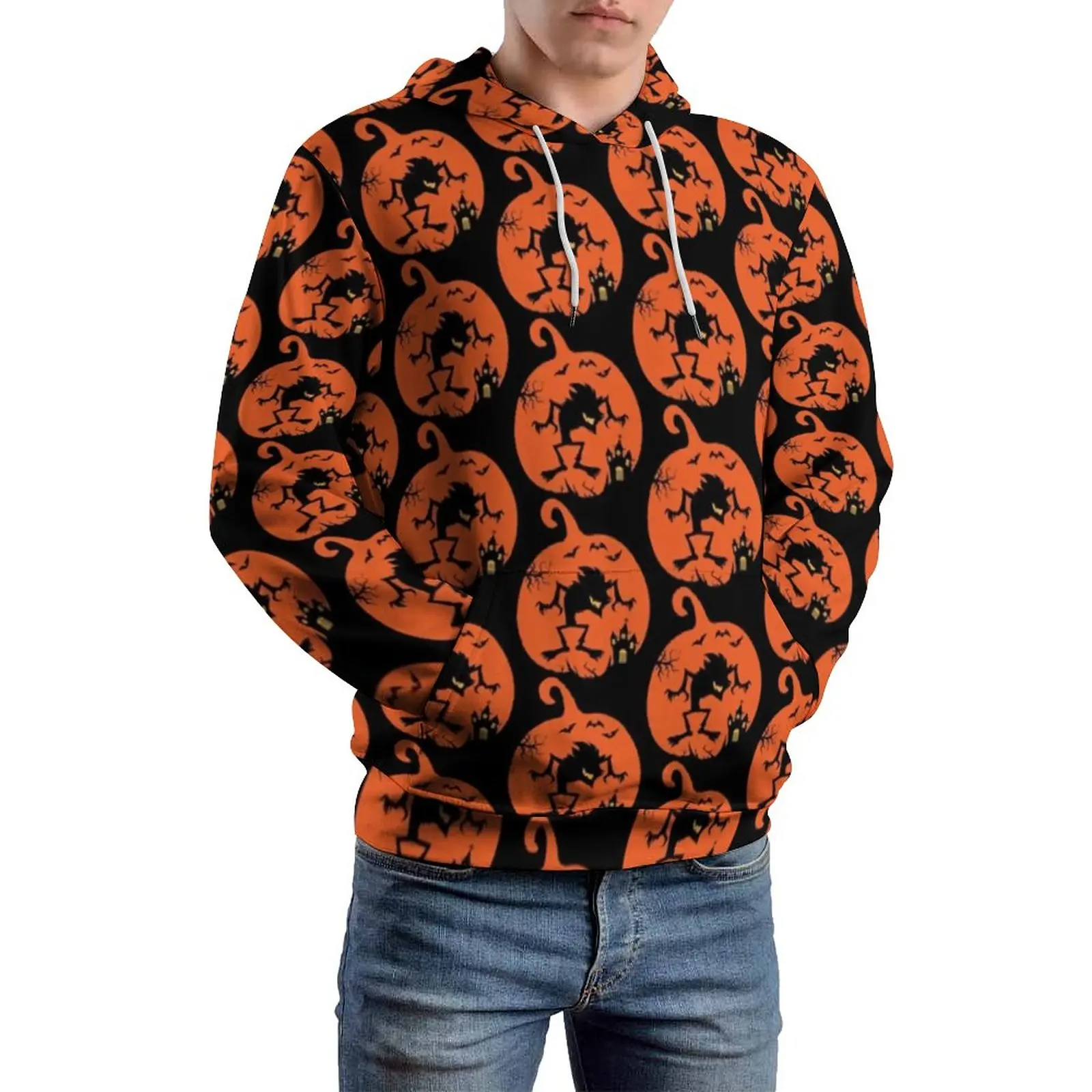 

Halloween Wolf Loose Hoodies Animal Print Cool Hoodie Couple Long Sleeve Oversized Street Fashion Design Tops