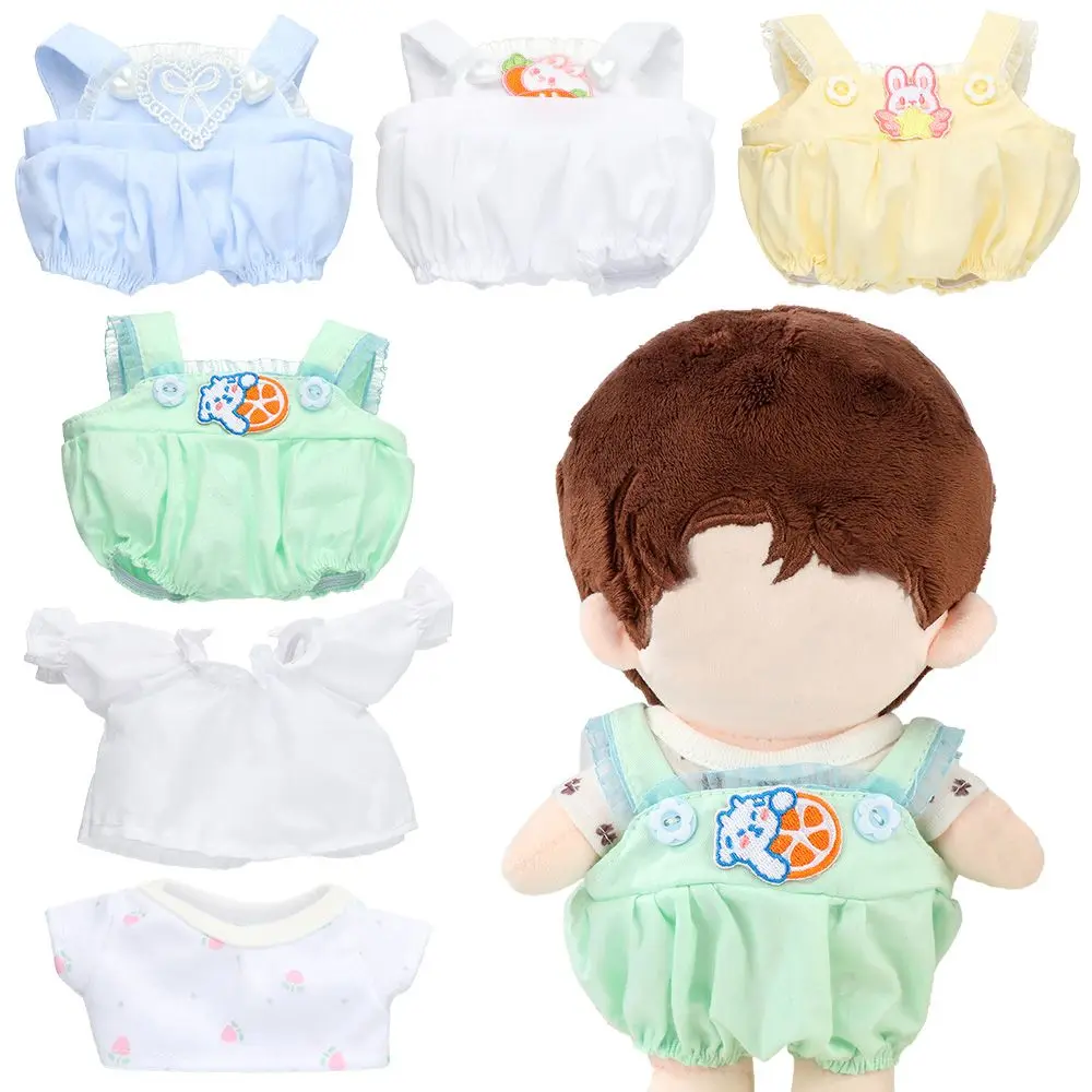 

20cm Doll Clothes Lace Striped Top Carrot Overalls For Cotton Stuffed Dolls Toy Accessories Korea Kpop EXO Idol Baby Doll Outfit