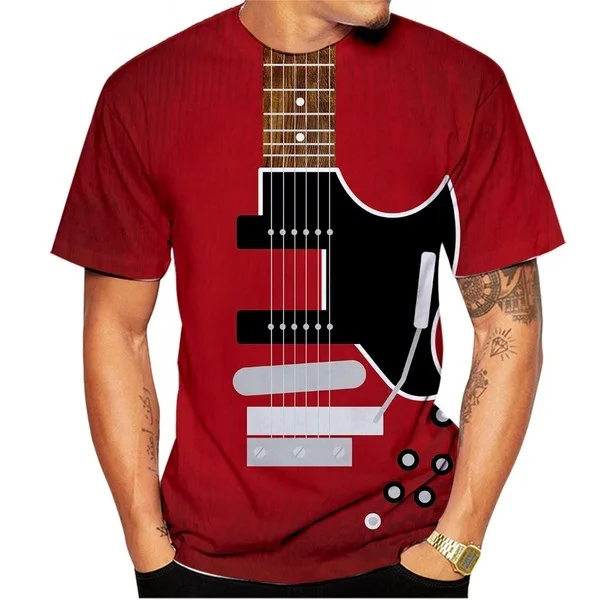 

Футболка с 3D-принтом музыкальной гитары, модная уличная одежда для мужчин и женщин, футболка оверсайз с коротким рукавом и круглым вырезом, детские топы, одежда, лето