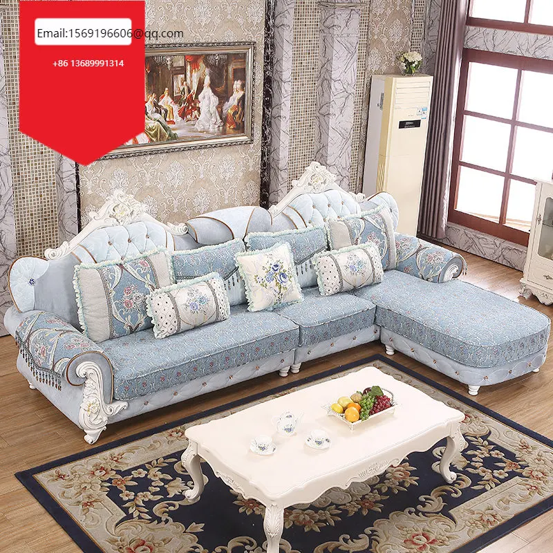 

Classic European design Living room sofas Luxury french fabric L shaped corner sofa Antique royal sofa set furniture