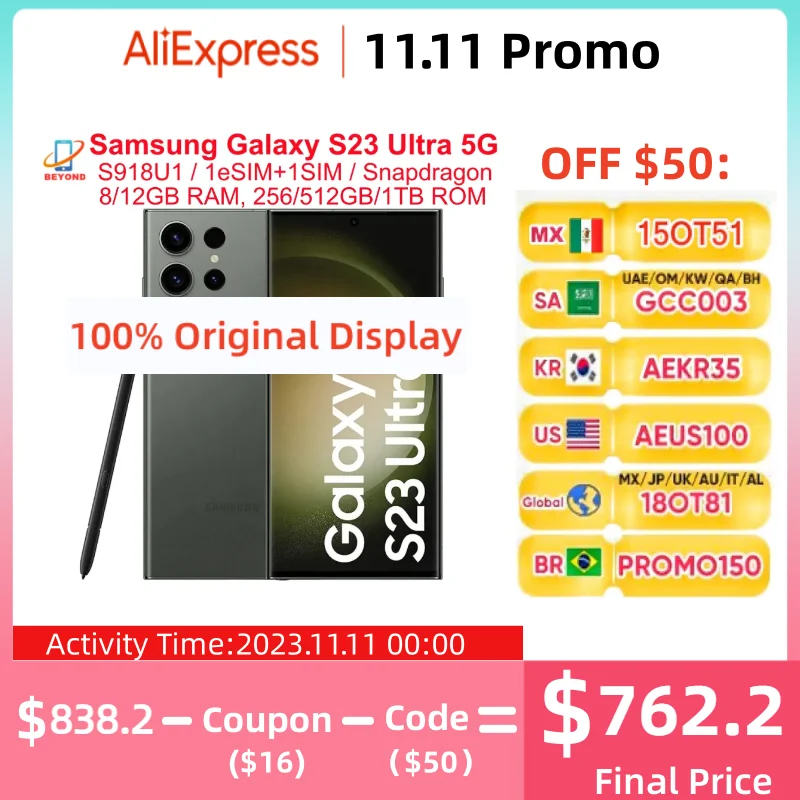 

Samsung Galaxy S23 Ultra 5G S918U1 6.8" ROM 256/512GB/1TB RAM 8/12GB Snapdragon NFC Original Android Cell Phone