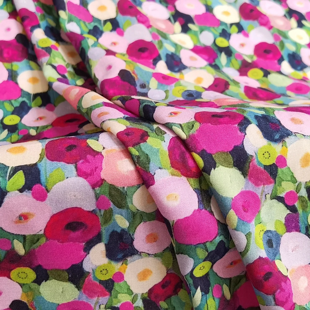 

1 meter X 1.4 meter Pink County Floral Viscose Fabric Soft Clothing Material Poplin
