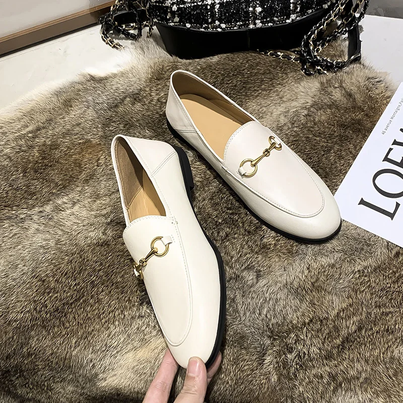 Welfare funds~British style plush Lefu women's horse buckle small leather shoes, versatile retro flat sole women's single shoes