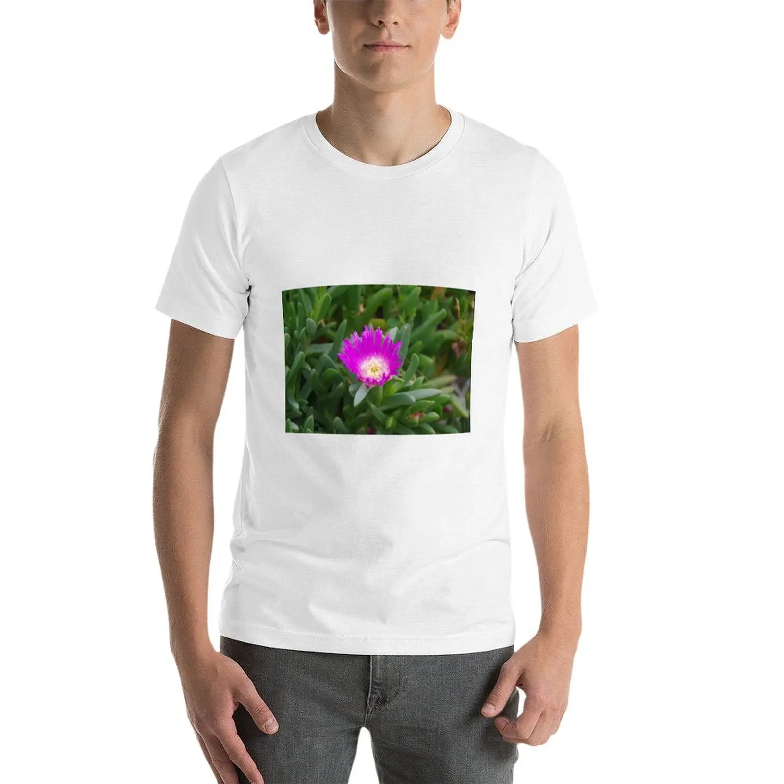 Фото Футболка Carpobrotus rossii (цветок пигфейс) — аниме-футболка для мужчин, 100% хлопок, люксовый бренд №4
