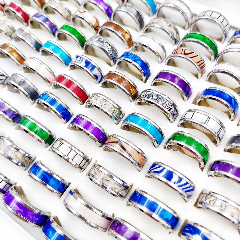 

20/30/50Pcs/Lot Stainless Steel Multicolor Shell Rings for Women and Men Mix Silvery Charm Finger Ring Jewelry Party Accessories