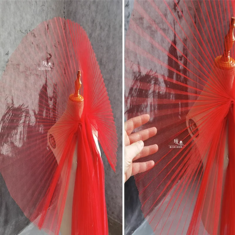 

Red Organ Pleated Mesh Tulle Fabric Hard Feel DIY Bubble Skirts Wedding Dress Shape Sew Fashion Dress Designer Fabric