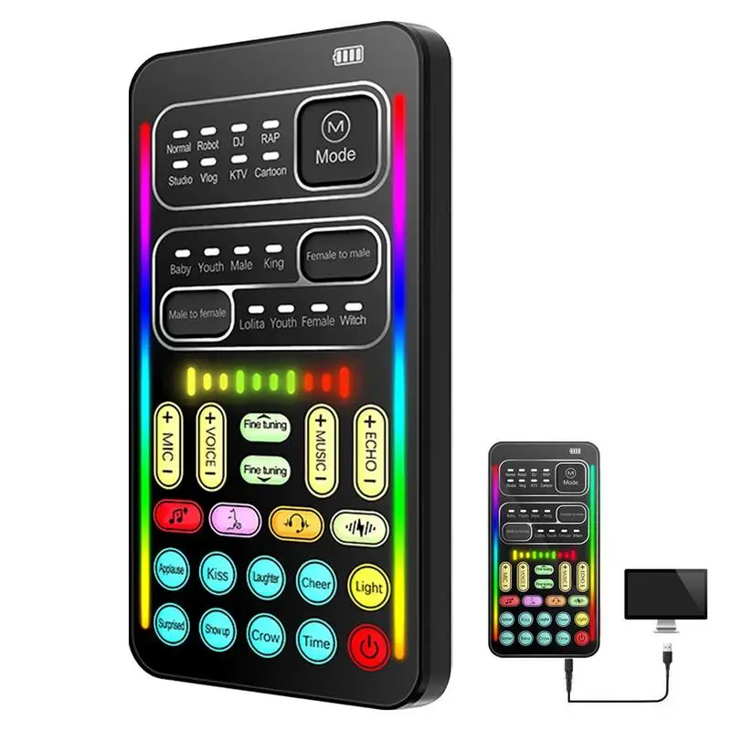 

Mini Sound Card With 8 Sound Effects Sound Changes For Mobile Phone Computer Table Multifunctional Handheld Voice Disguiser