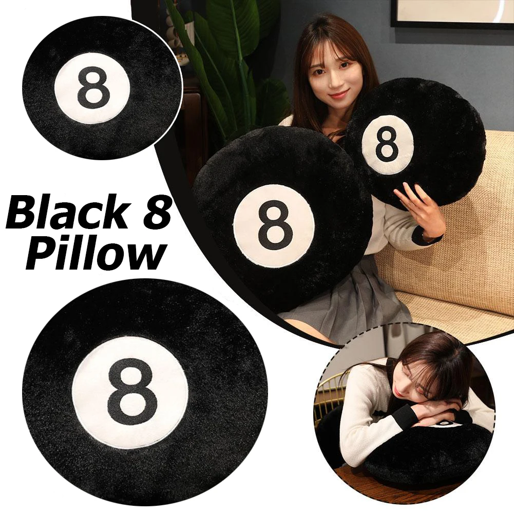 

NO.8 Ball Plush Pillow Simulation Billiards Black Stuffed Soft Toy Eight Billiard Cushion Pool Players Home Decor 35/50cm