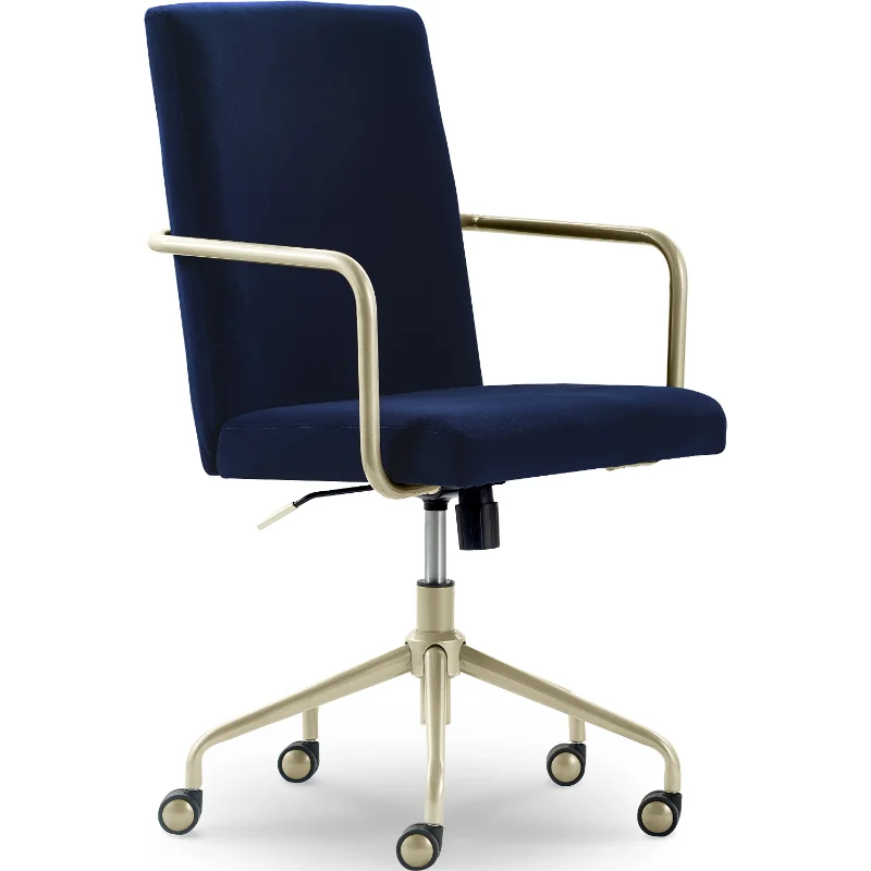 

Elle Decor Giselle Velvet Mid-Back Office Chair with Arms, 275 lb Capacity, Navy Blue