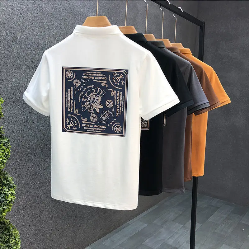 

Polo shirt men's short-sleeved back printed half-sleeve t-shirt trend summer slim lapel t-shirt men's polo shirt
