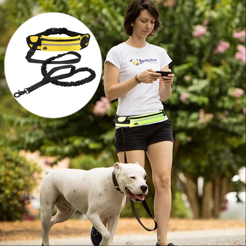 

Reflective Elastic Sports Fanny Pack Dog Leash Set Traction Rope Pet Dog Running Belt Elastic Hands Free Jogging Pull Dog Leash