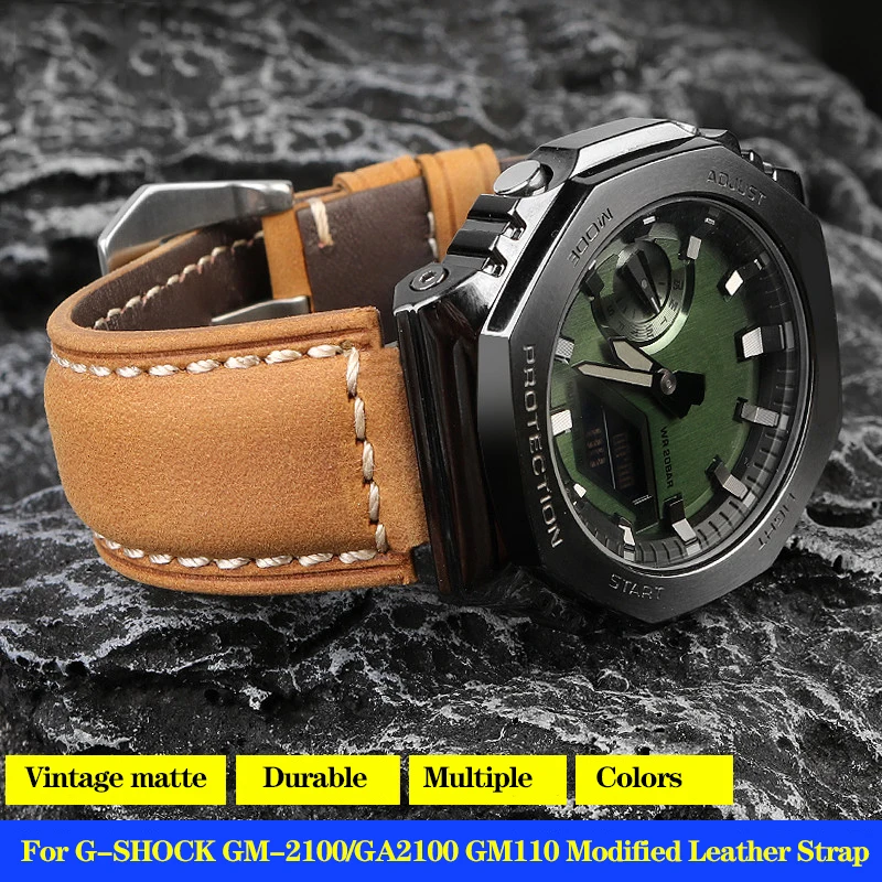 

Modified Frosted Vintage Leather Watch Band for Casio G-SHOCK GA2100 GM-2100 GA2100 GA-2100 DW-5600 GM110 Strap Watchband 16mm