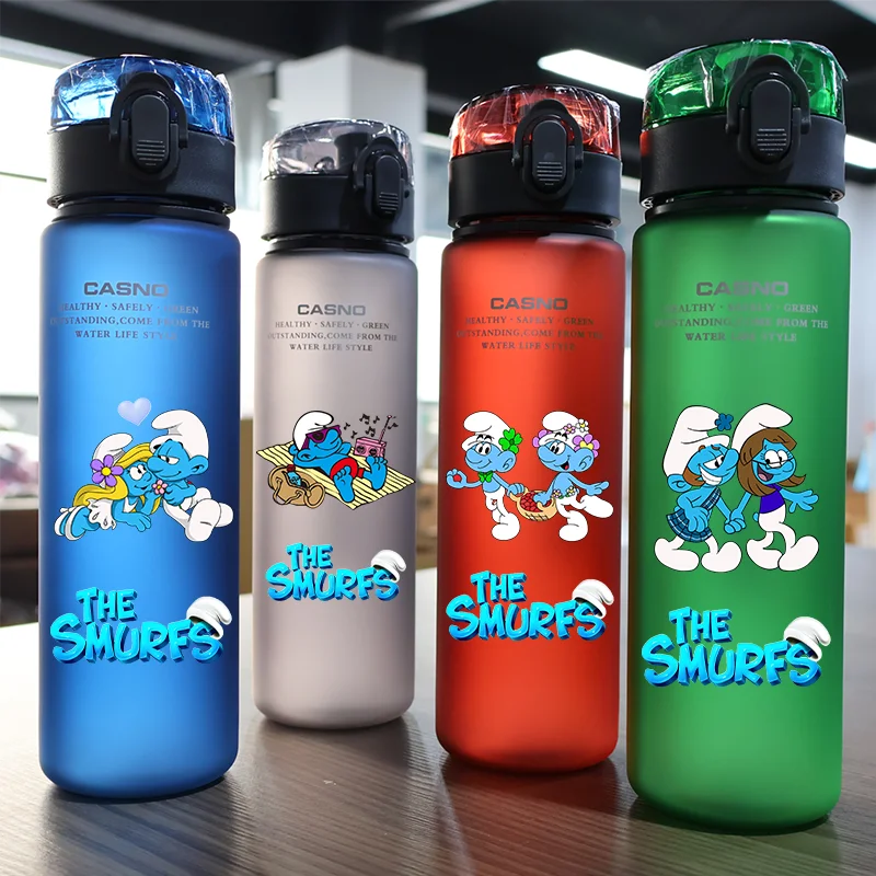 560ML Children's Large Capacity Smurfs Season Plastic Water Cup Outdoor Sports Travel Bottle Portable Leak Proof