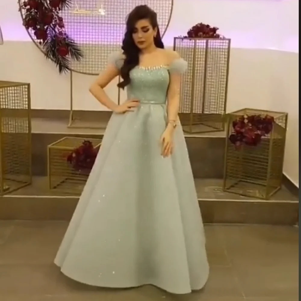 

A-line Exquisite Square Collar Off The Shoulder Neckline Sequins Zipper Up Floor Length Women Evening Dress Prom Gown New 2023