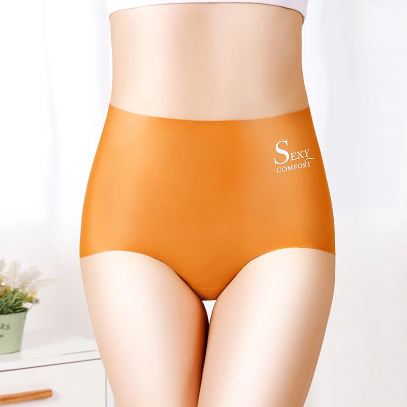 

Antibacterial Ice Silk Women's Underwear High Waist Abdomen Shrinking Hip Lifting Shorts Simple Large Triangle Pants Comfortable