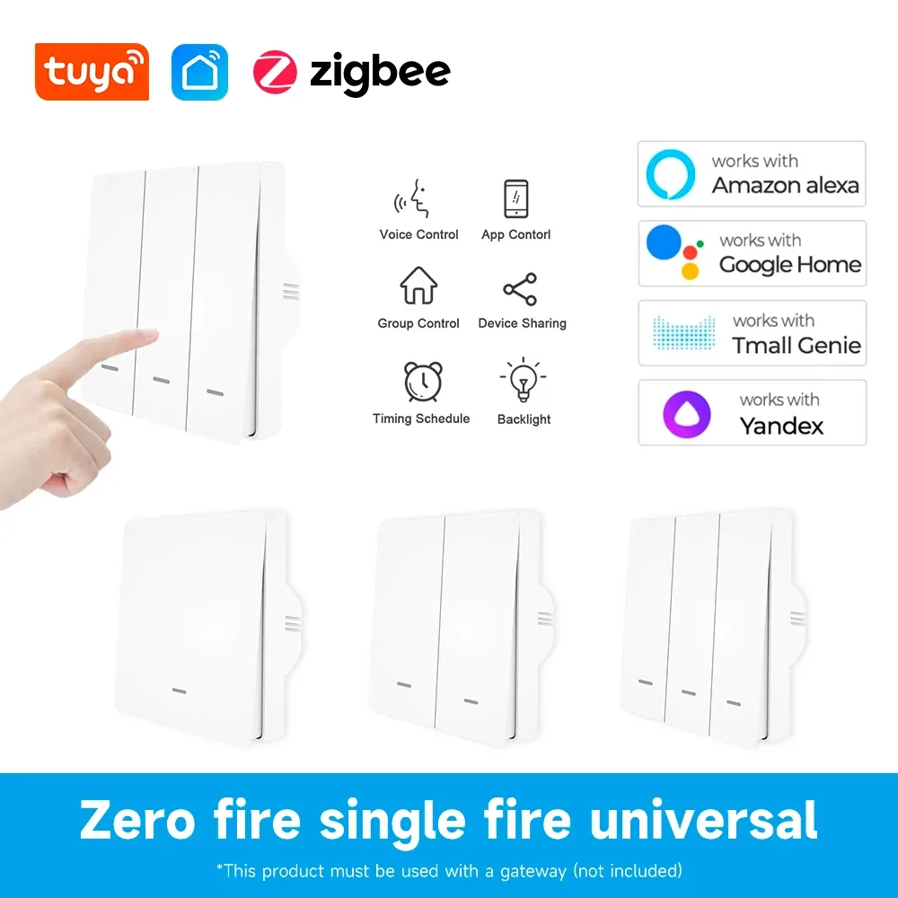 Умный настенный выключатель Tuya EU Wifi/ZigBee No/с нулевым проводом ...
