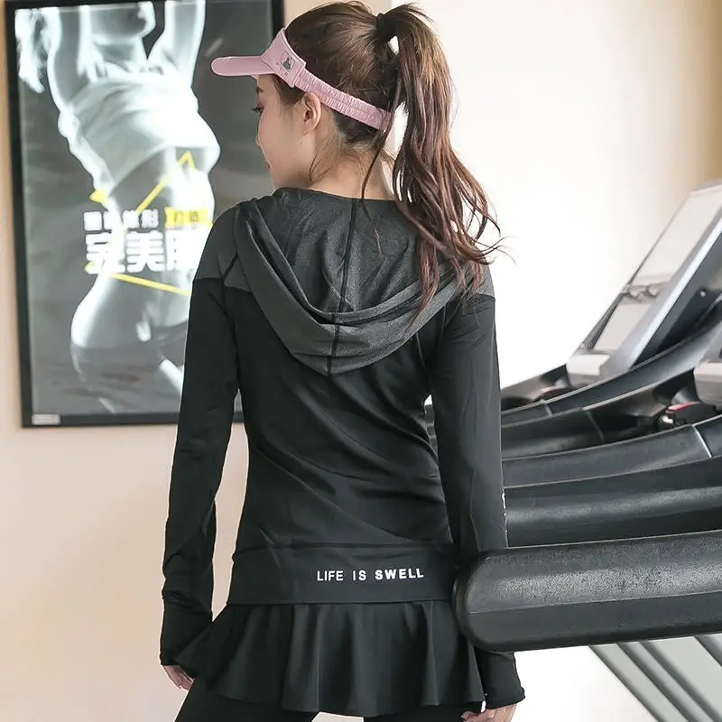 Women Sport Jacket Zipper Running Hoodies Quick Dry Slim Yoga Coat Elastic Long Sleeve Sweatshirts Gym Fitness Hooded Top Female