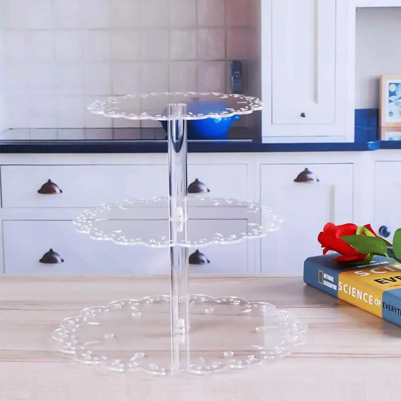 

Transparent Acrylic Flower Design Cake Stand 3/4 Layers Wedding Cake Plate Stand Fruits Placed Tool Baking Pastry Decor Supply