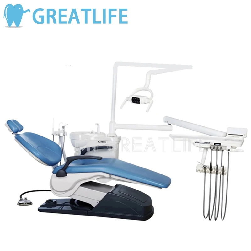 

Dental chair unit with air turbine unit, dual-purpose LED cold light with water flushing mobile unit water suction and saliva