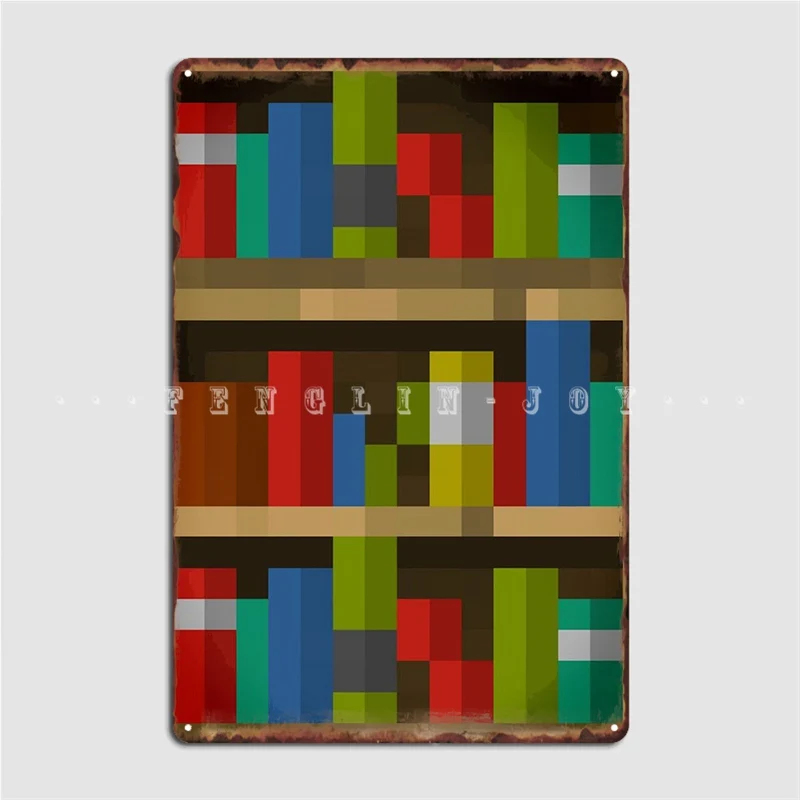 

Pixel Book Shelf Poster Metal Plaque Cinema Kitchen Mural Classic Wall Decor Tin Sign Poster