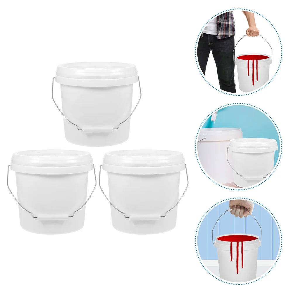 

3 Pcs 4L Bucket Lid Liter Trash Can Plastic Barrel Paint Favor Containers Iron Painting Metal