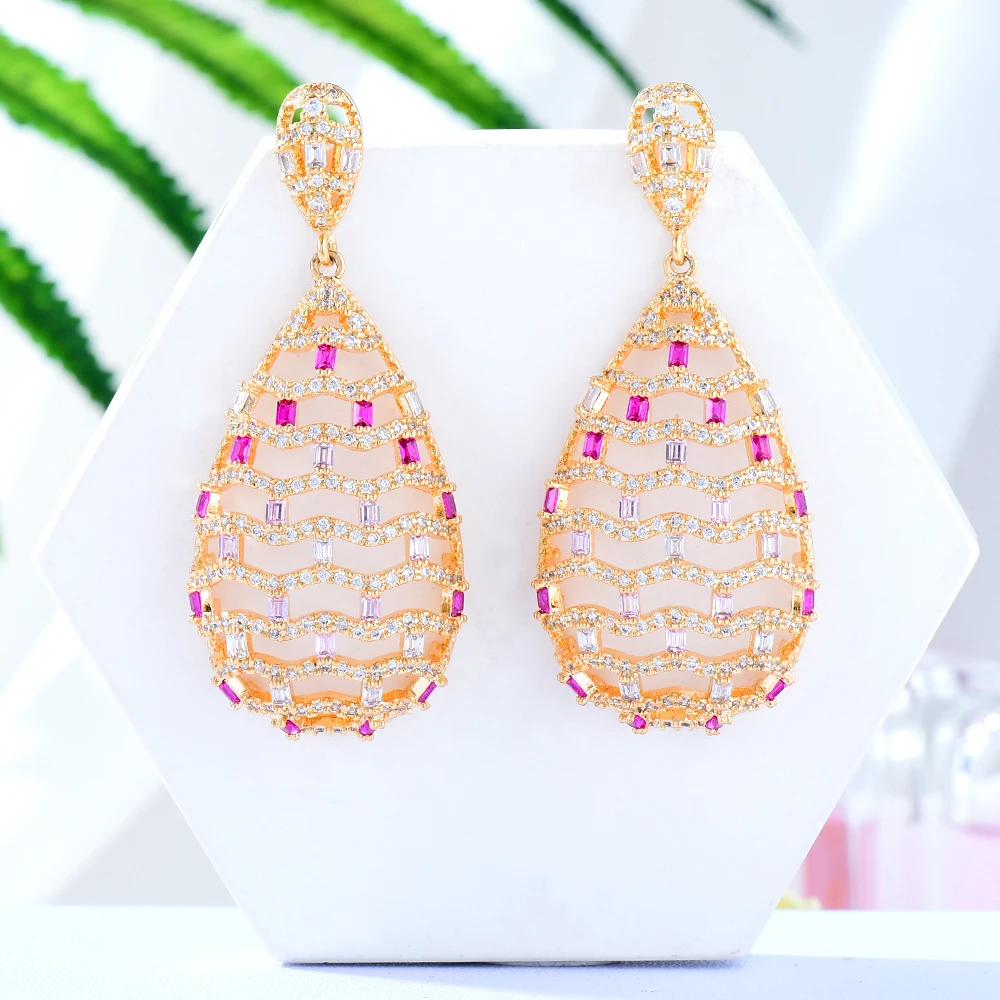 

Blachette Africa New Elegant Dangle Pendant Earrings For Women Crystal Hollow Drop Earring Zirconia Boutique Jewelry Accessory