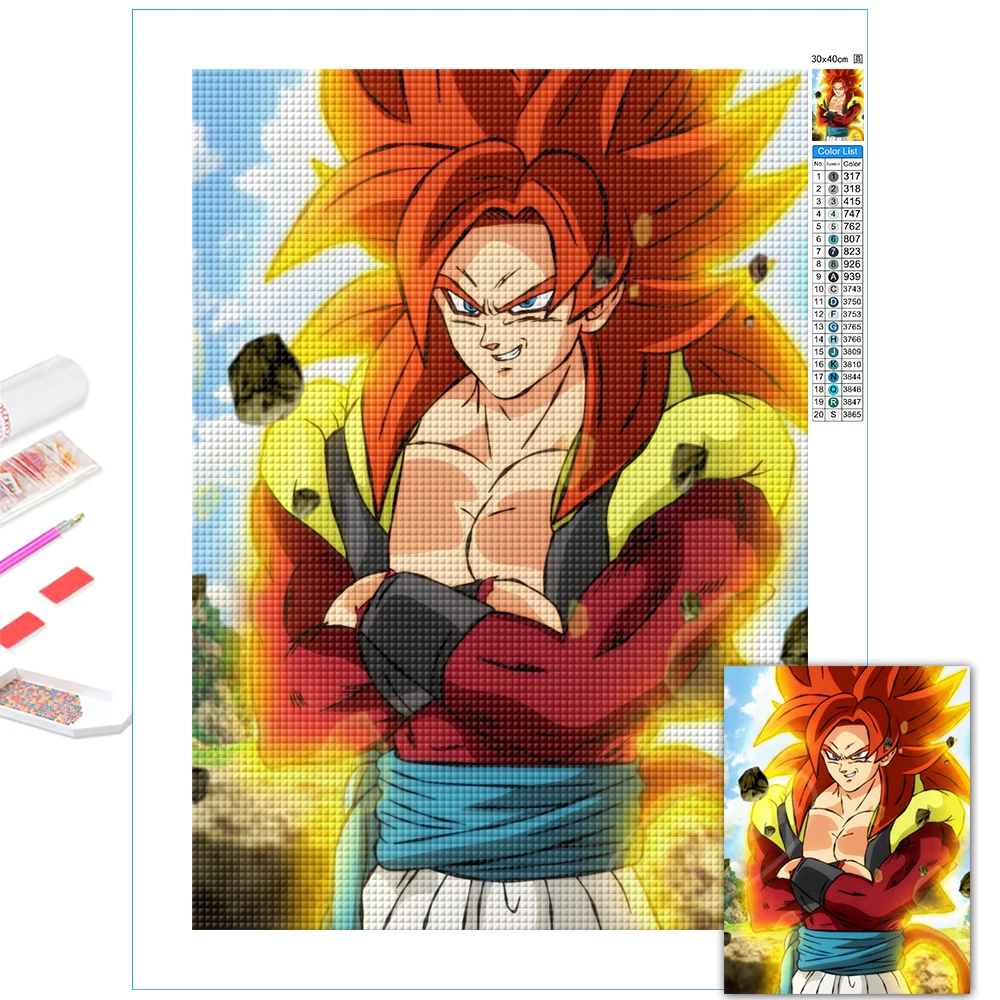 

Super Saiyan 4 5D Diy Square Diamond Painting Dragon Ball Anime Embroidery Kit Cross Stitch Red Hair Son Goku Picture Home Decor