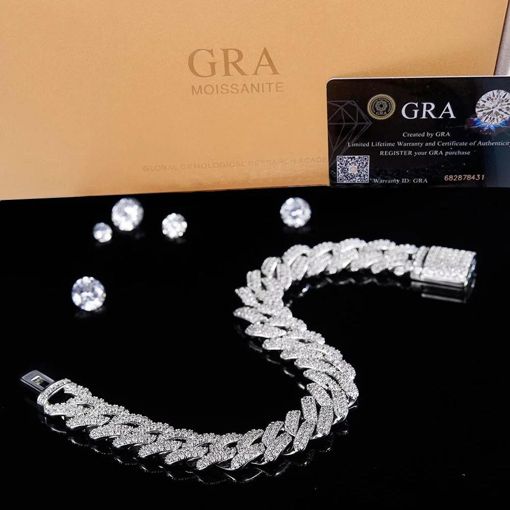 Серебряная Бриллиантовая кубинская цепочка с муассанитом