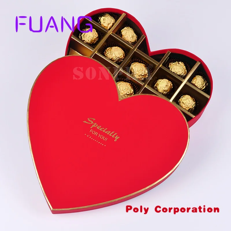 empty chocolate box red heart shape custom design gift boxes gold divider Christmas chocolate packing
