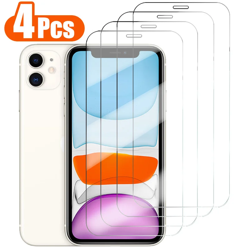 

4Pcs Full Cover Protection Glass On the For iPhone 13 12 11 14 Screen Protector For iPhone 6s 7 8 Plus 11 Pro X XR XS MAX Glass