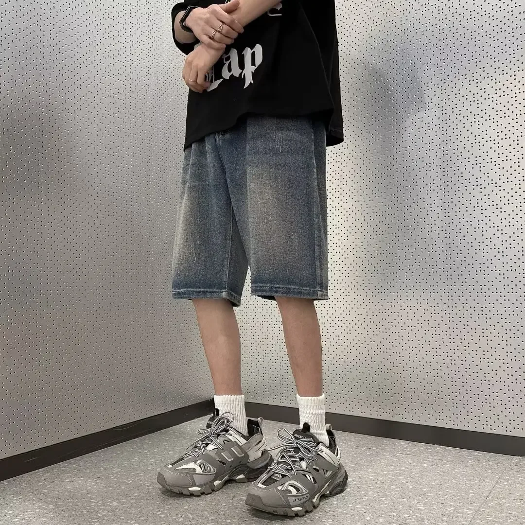 Модные мужские джинсовые шорты свободного кроя повседневные стильные