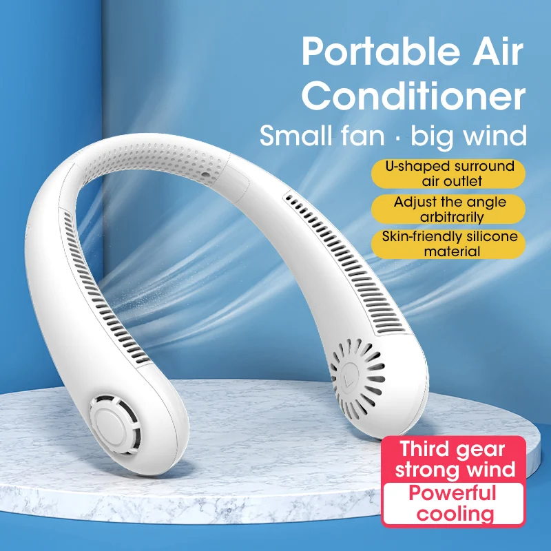 

Portable Hanging Neck Fan USB Rechargeable Mini Fan Bladeless Mute Fans Air Conditioning Cooler For Sports Electric Wireless Fan