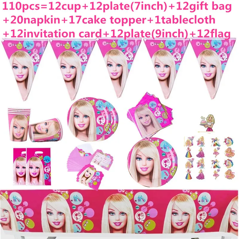

1Set Barbiee Princess Theme Kid Birthday Party Decoration Props Paper Cups Plate Napkins Baby Shower Festival DIY Party Supplies
