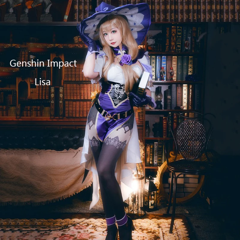 

Game Genshin Impact Lisa Cosplay Costume Rose Witch Cos Uniform Suit Girl Cospaly Anime Acting Halloween Cloth