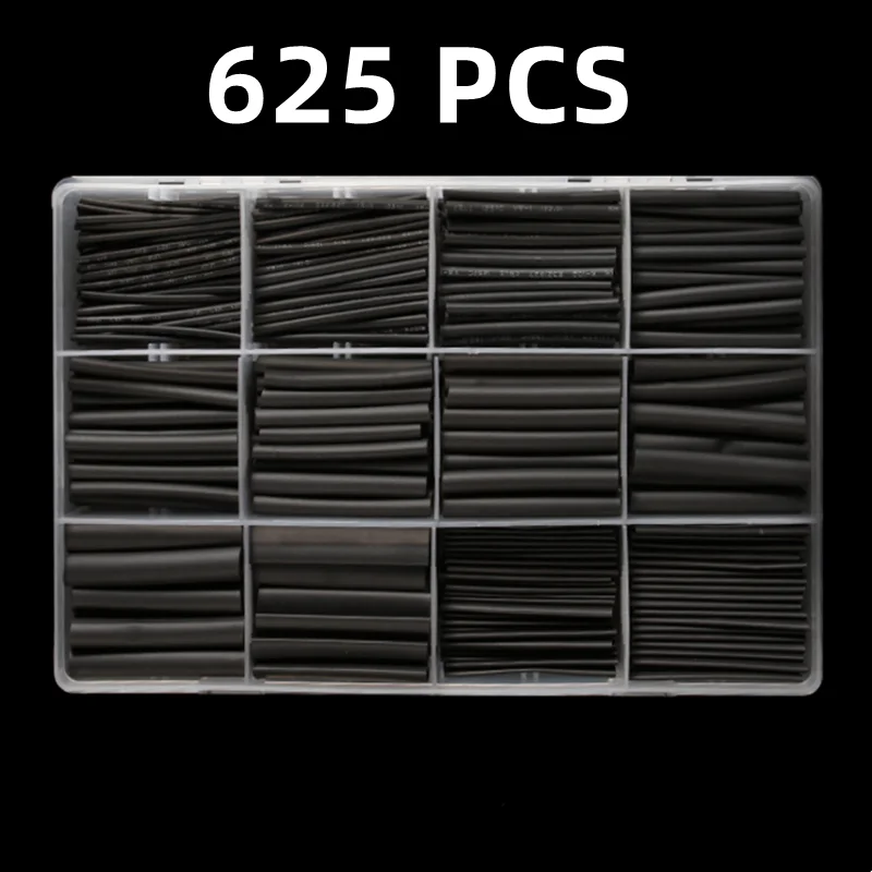 

625 PCS Boxed 2:1 Times Shrink Heat Shrink Sleeve Tubes Set Thermoresistant Tube Wire Wiring Accessories Black