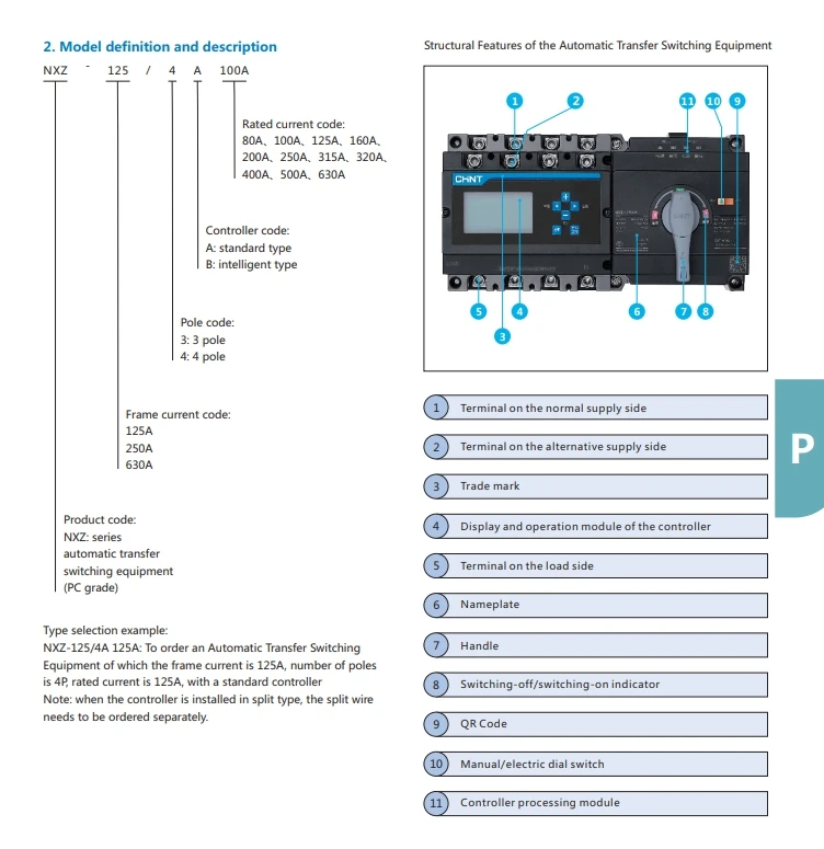 Автоматическое оборудование для переключения передач серии NXZ 4P NXZ-630/4B 630A 125A 250A
