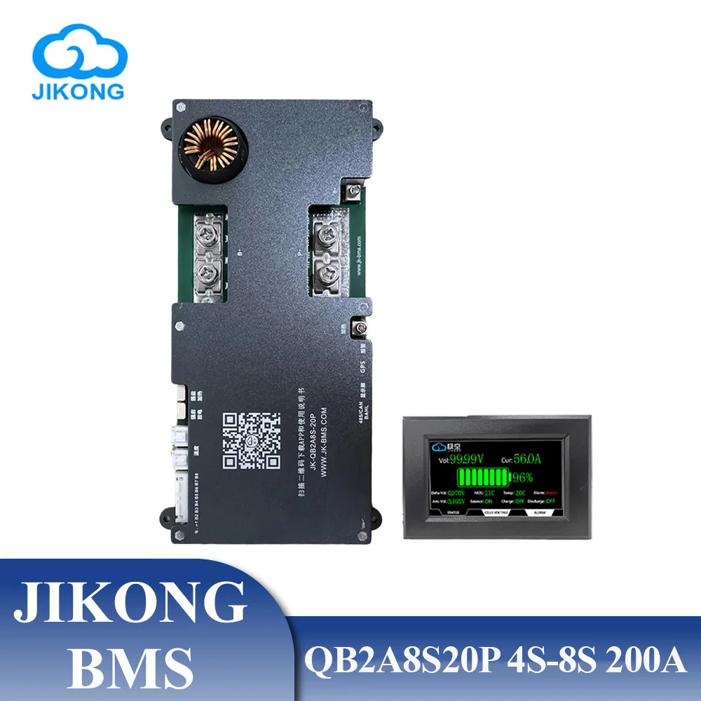 JKBMS Smart BMS JK QB2A8S20P 2A Active Balance 4S 5S 6S 7S 8S 200A 12V 24V BT Heat Display для Lifepo4 Li-ion LTO Battery Jikong